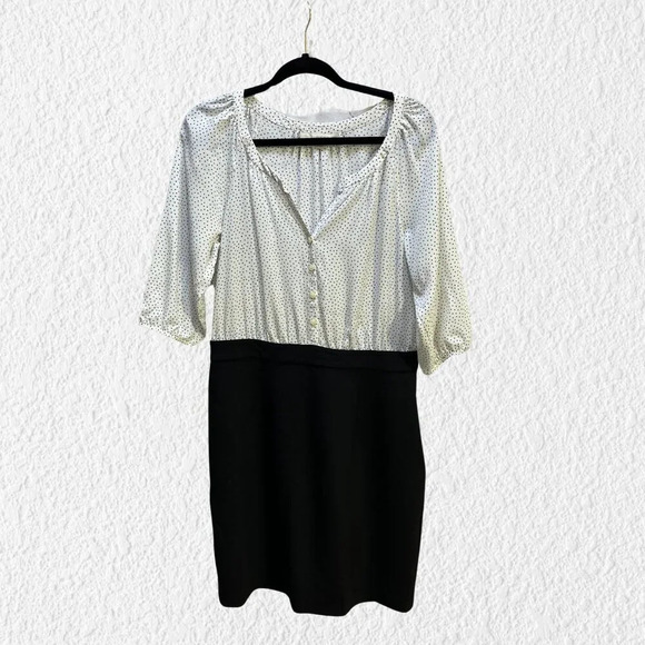 ANN TAYLOR LOFT Black White Polka Dot Blouse Skirt Dress Size 10 - Picture 1 of 13